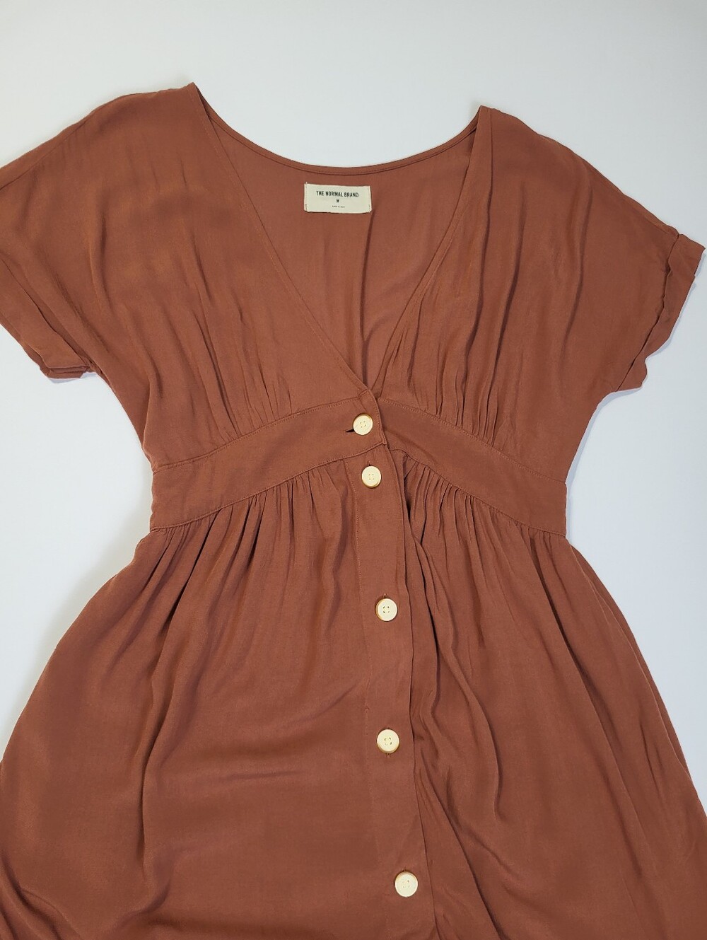 The Normal Brand Button Down Midi Dress Rust Brown NWOT Breezy Size Medium - Picture 6 of 7